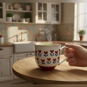 Valentine’s Day Heart Mug - 20oz Large Ceramic Coffee Cup - Hand-Painted